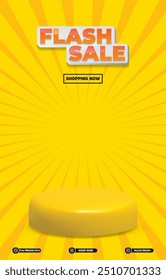 flash sale discount portait template banner with blank space 3d podium for social media post product sale with abstract gradient yellow background design12