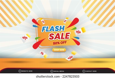 flash sale discount template banner with blank space for product sale with abstract gradient white and orange background design
