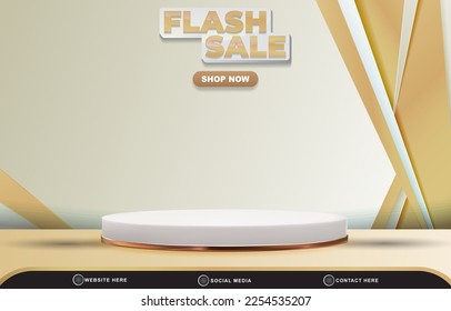 flash sale discount template banner with blank space 3d podium for product sale with abstract gradient brown and white background design