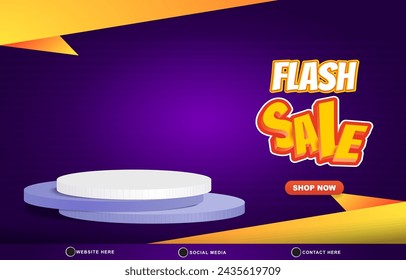 flash sale discount template banner with blank space 3d podium for product sale with abstract gradient purple and orange background design4
