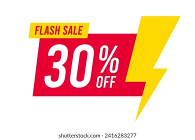 Flash sale discounts 30 percent off. Red and yellow template on white background. Vector illustration