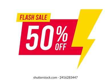 Flash sale discounts 50 percent off. Red and yellow template on white background. Vector illustration
