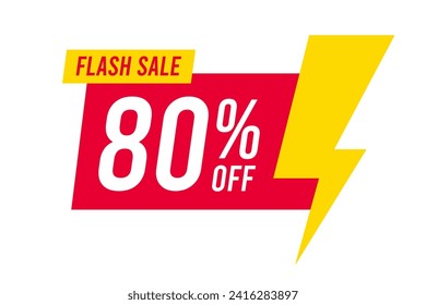 Flash sale discounts 80 percent off. Red and yellow template on white background. Vector illustration