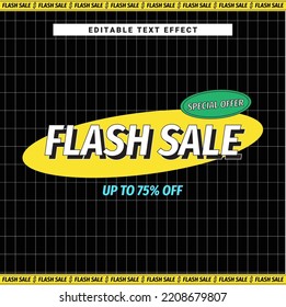 Plantilla de efecto de texto modificable de ventas en Flash. Conjunto de diseño de tipografía de tipos de letra de alfabeto. Ilustración de vectores de letras.
