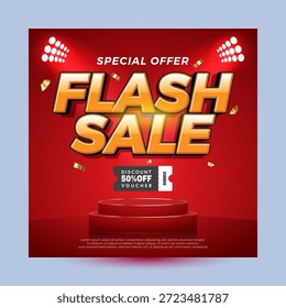 Venta flash con efectos de texto editables, Anuncio promocional cuadrado degradado rojo exclusivo