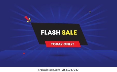Flash sale editable web banner vector art illustration icon badge label template design with black red shapes blue dark light gradient sun shine abstract background 4k unique trending high quality