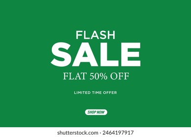 "Flash Sale" flat 50% off banner template design on a green background. Flash Sale Design for social media and websites. EPS Format.