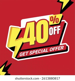 Flash sale graphic offering 40% discount. Perfect for ecommerce promotions and online marketing banners.