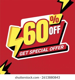 Flash sale graphic offering 60% discount. Perfect for ecommerce promotions and online marketing banners.
