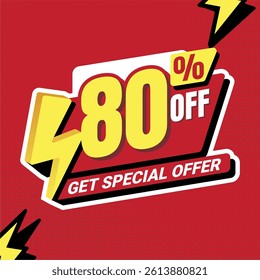 Flash sale graphic offering 80% discount. Perfect for ecommerce promotions and online marketing banners.