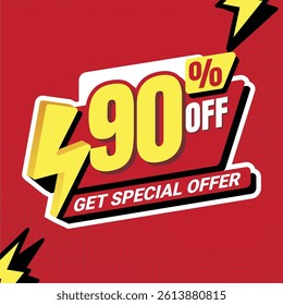 Flash sale graphic offering 90% discount. Perfect for ecommerce promotions and online marketing banners.