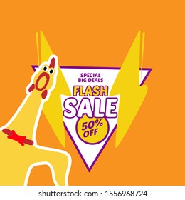 flash sale icon with chicken for tamplate promotion with yellow color