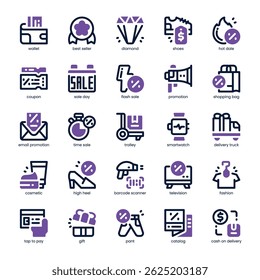 Flash Sale Icon pack for your website, mobile, presentation, and logo design. Flash Sale Icon dual tone design. Vector graphics illustration and editable stroke.