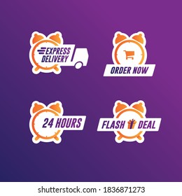 Flash sale icon set with stopwatch and truck delivery shape for website visual asset vector illustration 