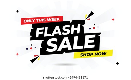 Flash Sale! Limited Time Only This Week Shop Now Banner with White Background, Dark Black, Light Yellow, and Red Shapes Vector Art offer, flash, banner, sale, business, clearance promo, poster, flyer