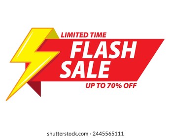 Flash Sale, limited time special offer banner, up to 70% off. Sale discount banner. Promotional ads offer in supermarkets. Can use for banner, web design, poster. Vector isolated on white background. 