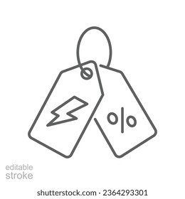 Flash sale line icon. Stock clearance special offer banner, discount price tag big sale advertisement. Promotion thunder shape. Editable stroke Vector illustration Design on white background. EPS 10
