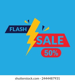 Flash-Verkauf-Logo-Vektorgrafik-Banner-Design. Flash Sale 50% Rabatt auf Logo Concept mit Thunderbolt.