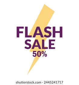 Diseño de Anuncio de Vector de logotipo de venta en flash. Venta Flash 50% de descuento Logo Concept con rayo.