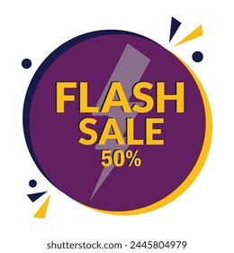 Diseño de Anuncio de Vector de logotipo de venta en flash. Venta Flash 50% de descuento Logo Concept con rayo.