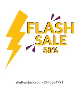 Flash sale logo vector banner design. Flash Sale 50% off Logo Concept with thunderbolt.