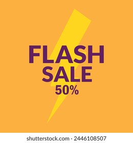 Flash sale logo vector banner design. Flash Sale 50% off Logo Concept with thunderbolt.