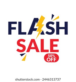 Flash sale logo vector banner design. Flash Sale 50% off Logo Concept with thunderbolt.