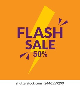 Flash sale logo vector banner design. Flash Sale 50% off Logo Concept with thunderbolt.