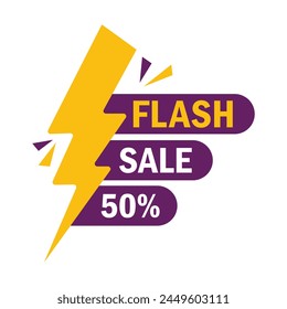 Diseño de Anuncio de Vector de logotipo de venta en flash. Venta Flash 50% de descuento Logo Concept con rayo.	