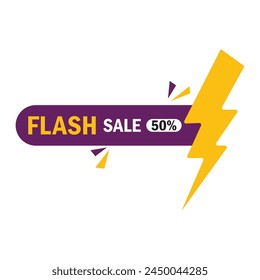 Diseño de Anuncio de Vector de logotipo de venta en flash. Venta Flash 50% de descuento Logo Concept con rayo.	