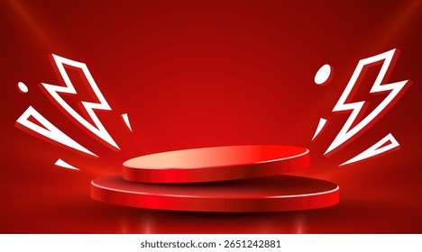 Flash Sale or mega sale banner. Colorful discount sale podium banner, neon pedestal. Vector illustration