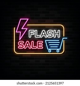 flash sale neon sign. design element.  light banner. 