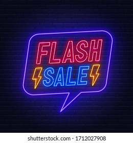Flash Sale Neon Sign On Brick Wall Background.
