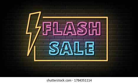 Flash Sale Neon Signs Vector. Design Template Neon Sign