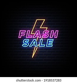 Flash Sale Neon Signs Vector. Design Template Neon Style