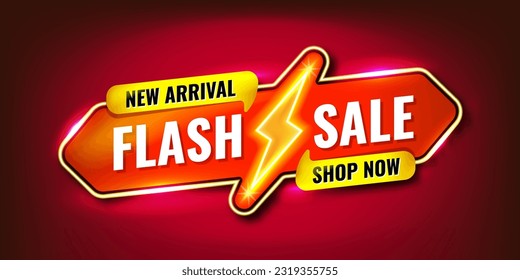 Flash sale new arrival shop now promotion website banner heading design on red background vector for banner or poster. Sale and Discounts Concept.