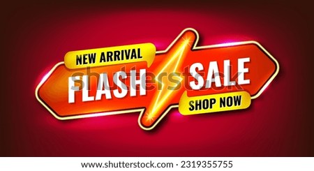 Flash sale new arrival shop now promotion website banner heading design on red background vector for banner or poster. Sale and Discounts Concept. 商業照片 © 