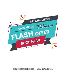 Una oferta de venta flash del 70% de descuento es promovida por un Anuncio de venta.