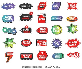 Flash sale offer badges, Vector set sale promo, Hot sales, special deal, icons. sale labels shop