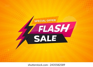 Flash sale offer banner promotion template with 3d text effect offer banner. Sale banner promotion template with discount tag