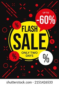 La venta en flash sólo tiene dos días hasta un 60% de descuento. Plantilla de banner de venta del viernes negro en ilustración vectorial del fin de semana