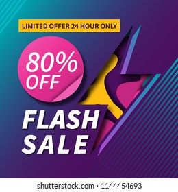 Flash Sale paper cut banner. Vector design illustration