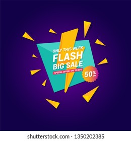 Flash Sale, pattern banner design template, discount 50% off, vector illustration