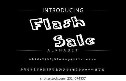 Flash Sale Playful style font design, childish alphabet letters and numbers vector illustration