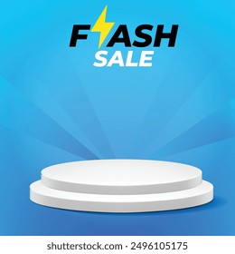 flash sale podium commercial banner. Neon stage, flash podium, Shop backdrop promotions. Cyber-style in vector format for presentations, business, discount shopping, sale promotion and advertising