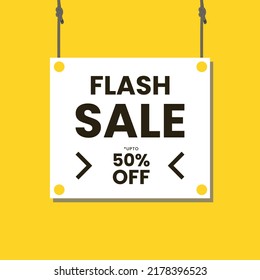 venta en flash, venta de plantilla de post, oferta de descuento, descuento de hasta un 50% de descuento, inicio de sesión en pared, vector de cuerda, vector de placa de señalización, vector de signo colgante
