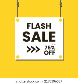 Flash-Verkauf, Verkauf Post-Vorlage, Rabatt-Angebot, Rabatt bis zu 75% Rabatt, Schild an der Wand, Seil-Vektorgrafik, Zeichenbrett-Vektorgrafik, Hängezeichen-Vektorgrafik
