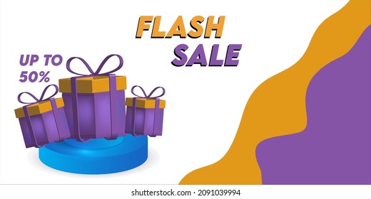 Flash Sale poster in 3d pastel illustration, with Box 3d.