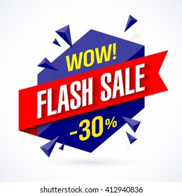 Flash Sale poster, banner. Big super sale, up to 30% off. Vector illustration.