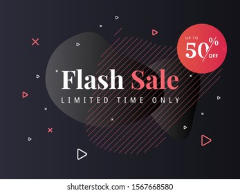 Flash Sale poster. Commercial discount event banner. Social media web banner for shopping, sale, product promotion. Vector backgrounds.
